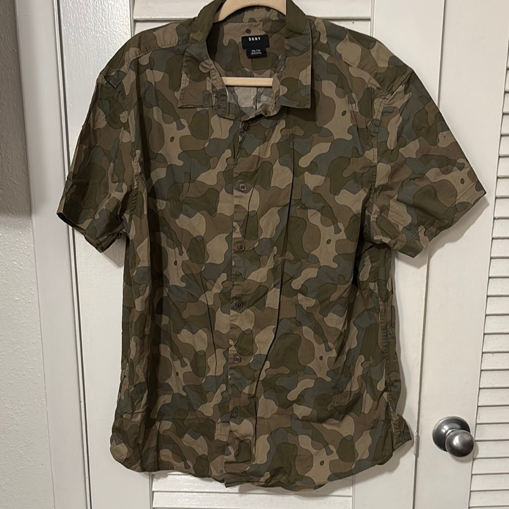 Dkny Green and Brown Casual Button Down Shirt